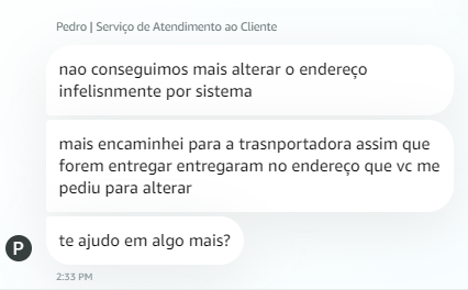 mzalves's tweet photo. @amazonBR Não sei se fico mais impressionado com o fato de o sistema não aceitar uma alteração de endereço ou com o atendente que escreve tudo errado 🤦‍♂️😠 https://t.co/0BfLXYTJZV