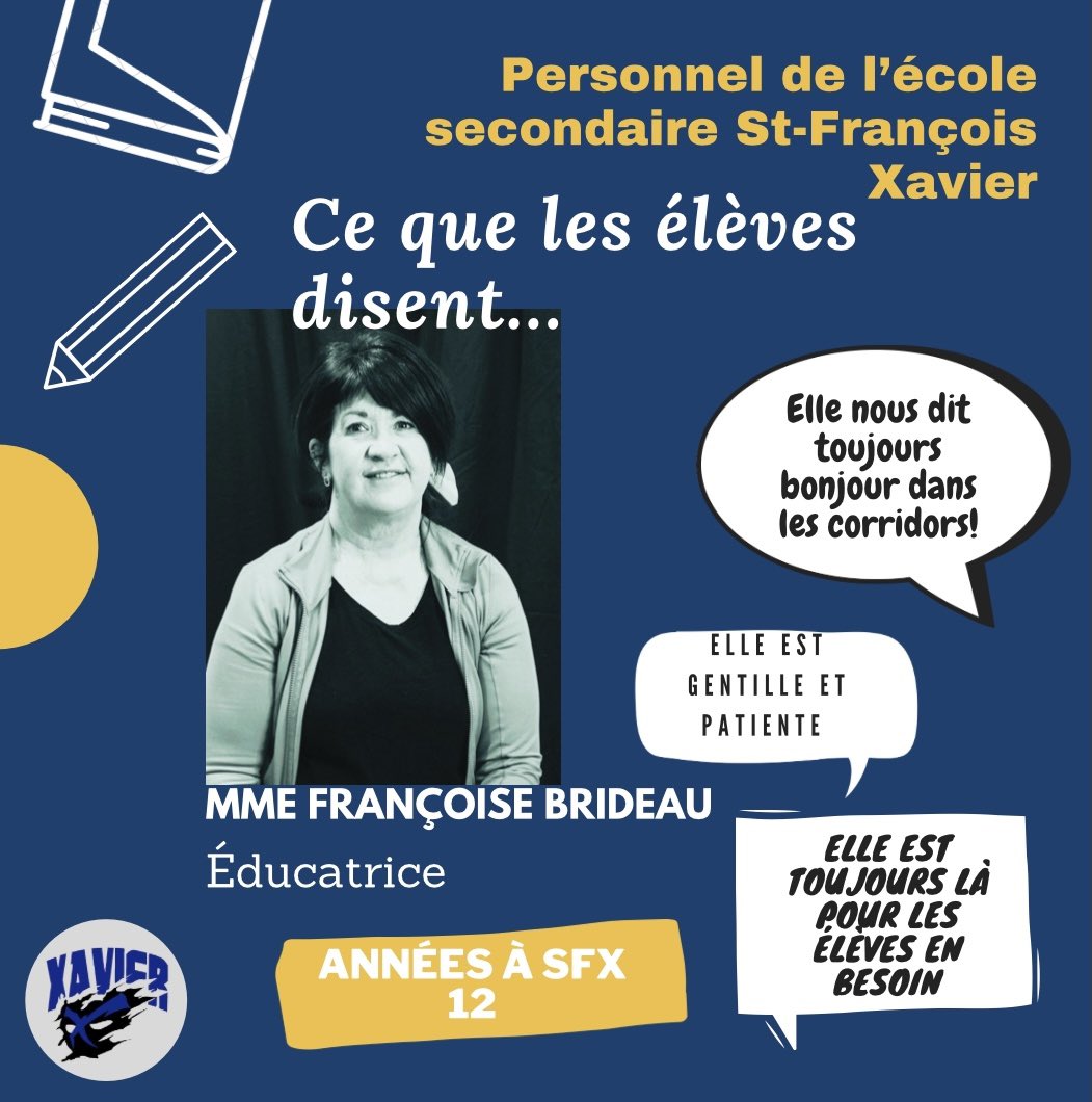 ⚔️Nous voulons vous présenter nos membres du personnel d’après ce que les élèves disent!
 
Aujourd’hui nous vous présentons M Joshua Brown, Mme Caroline Bond et Mme Françoise Brideau!⚔️

<a href="/CscProvidence/">Csc Providence</a> 
<a href="/ESCStFXavier/">École secondaire catholique Saint-François-Xavier</a> 
@leschevaliersdesfx