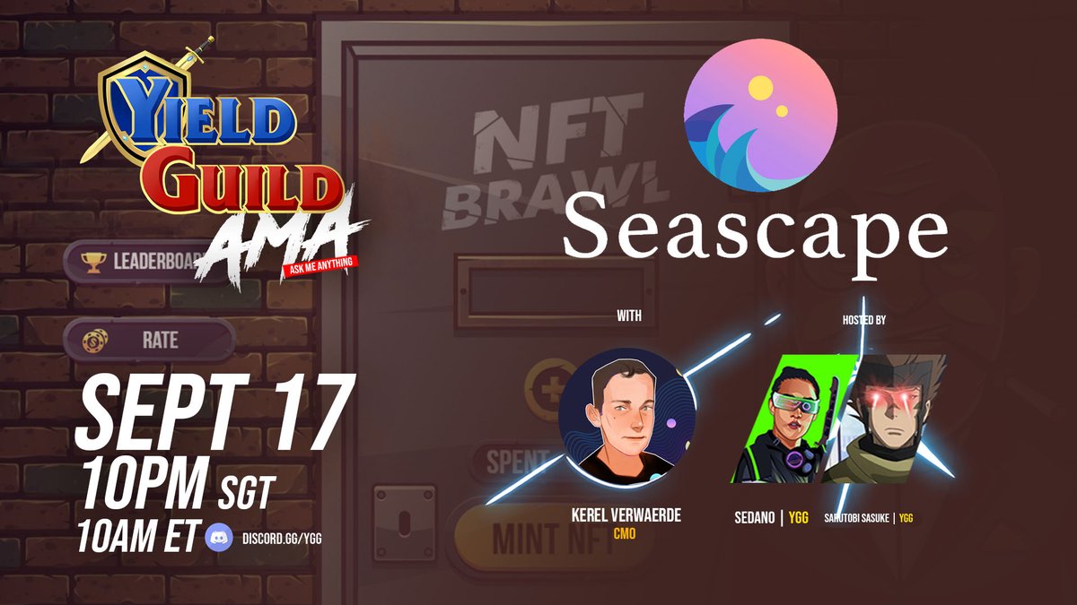 YieldGuild's tweet image. Still looking for your next blockchain game? 👀

Brining finance and gaming into users hands without the complex barriers; @seascapenetwork will be joining us this FRIDAY for another AMA with the YGG community! 

See you all! 🔥
#TeamYGG
