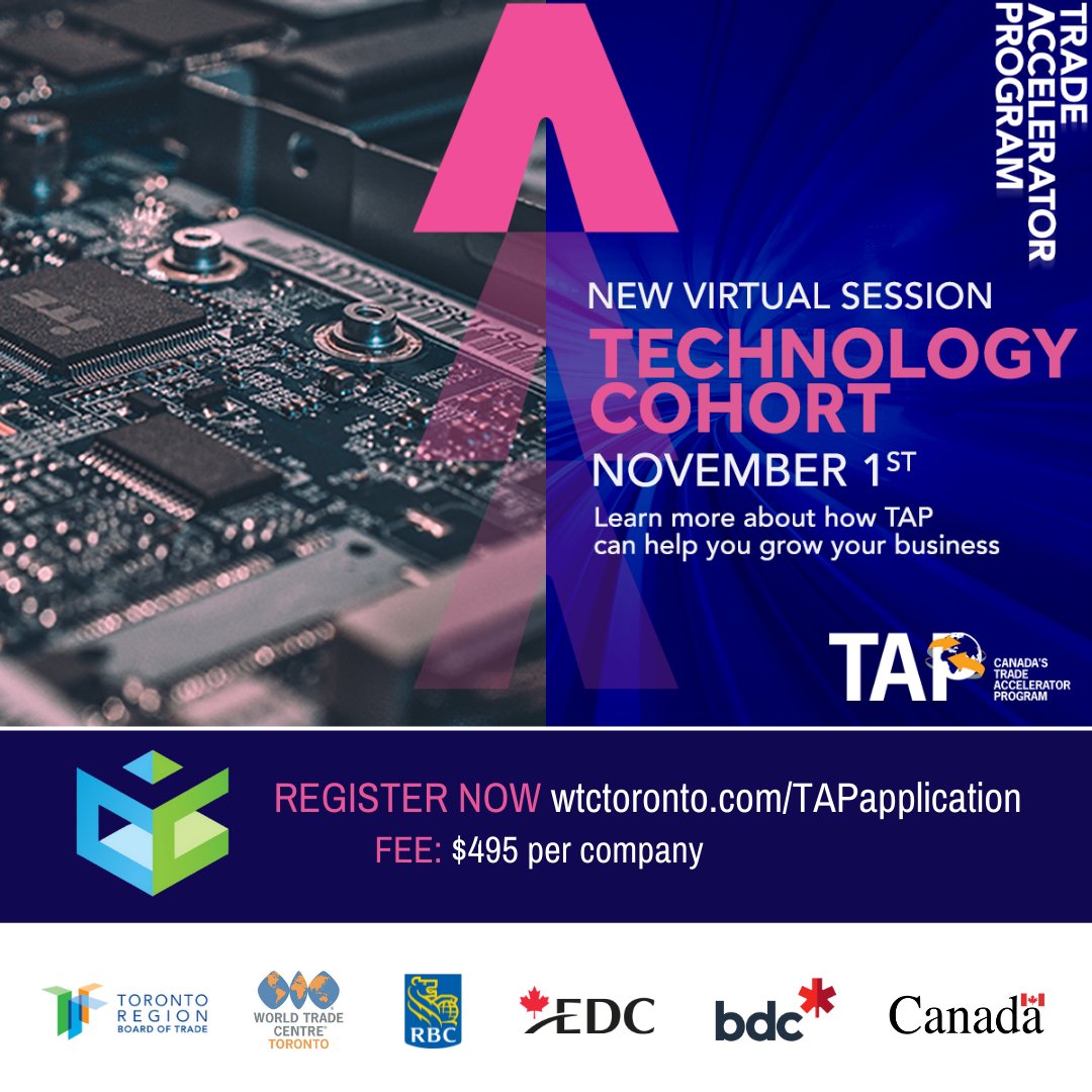 GKWCC's tweet photo. Growth is easy with the right resources. The @WTC_TO Trade Accelerator Program (TAP) is designed to help you succeed in international markets. Join TAP for the upcoming Technology cohort, starting November 1. Learn more: https://t.co/Tikr3q9DSZ #TAPCanada #AccelerateYourGrowth https://t.co/h3GmYM79YL