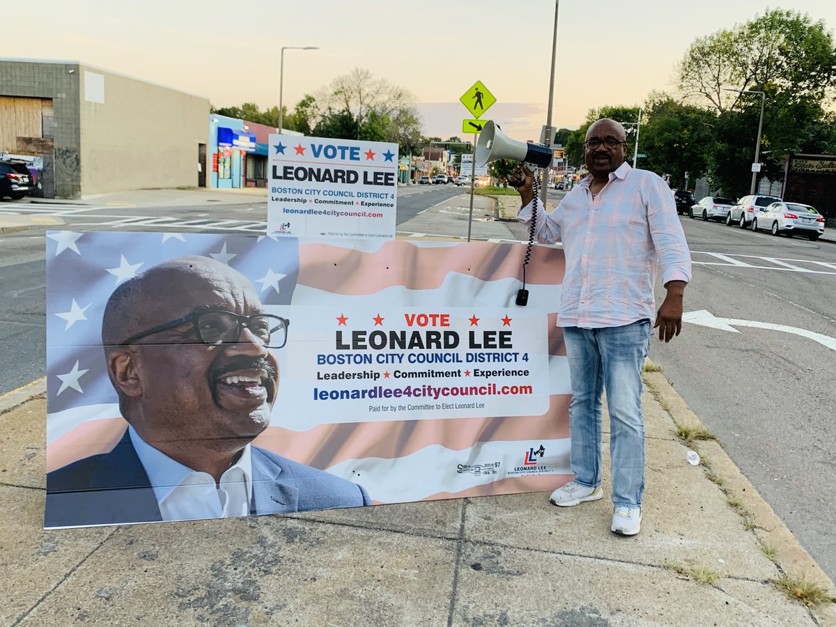 Leonard4Boston's tweet photo. Let the voters speak because it's finally Election Day!  Vote Leonard Lee, the "Mask Man," for District 4 City Council. Number 9 on the ballot. Come with me to City Hall. Thanks for your support! https://t.co/10jAma7Rdg