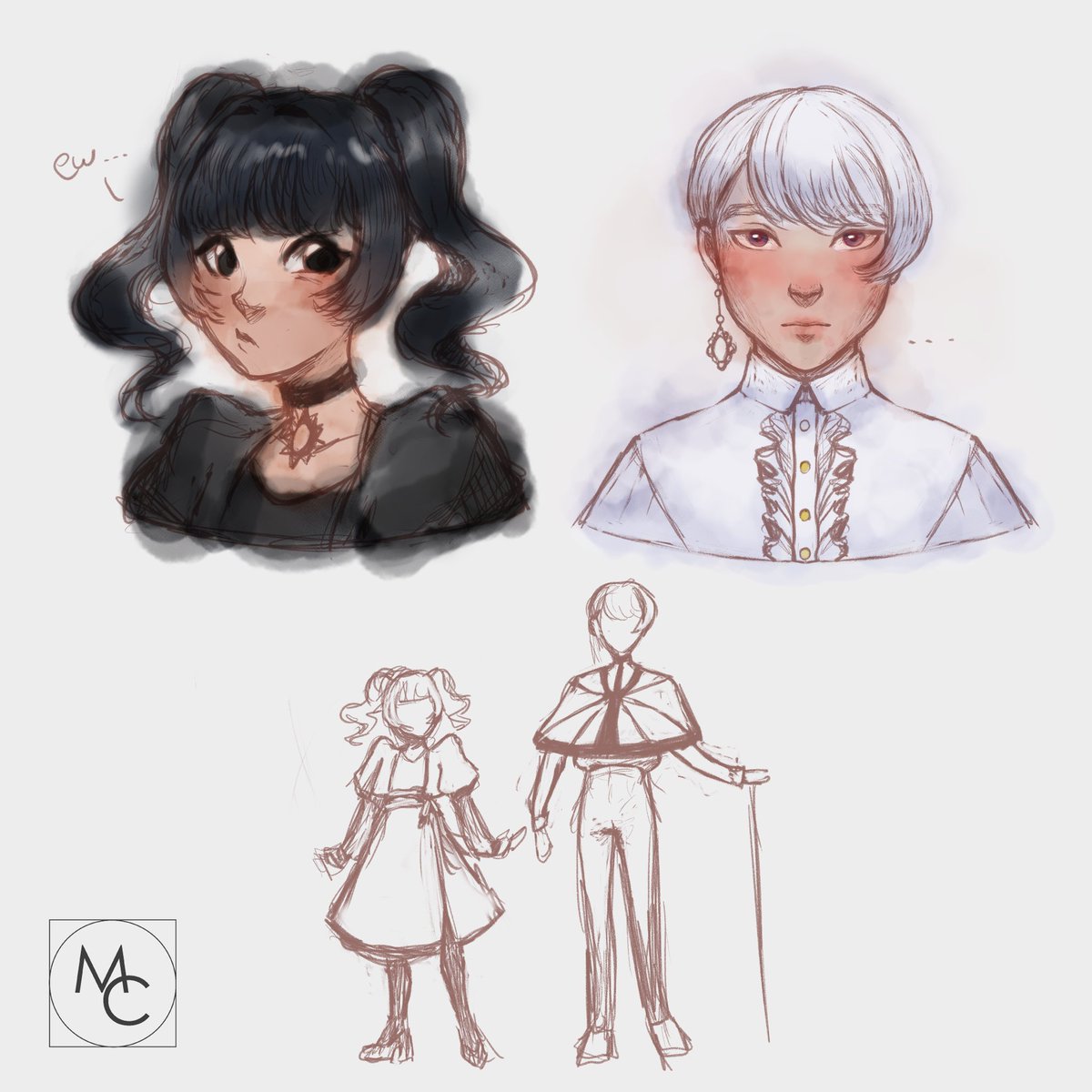 MariCoreMC's tweet photo. Some sketches I made for Marid and Amani of @MirrorStudio_eg 
aren't they cute? ✨

#characterdesign #OC #digitaldrawing #drawing #artistsontwitter #originalcharacter #illustration https://t.co/1jpGCJCbE9