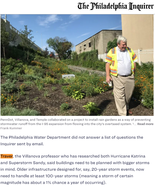 VCRWS's own Dr. Robert Traver was quoted in last week's Philadelphia Inquirer Article "Climate Change is Straining Philly's 19th-Century Sewage System. Ida Was a 'Wake up Call'."  Read here: inquirer.com/science/climat…