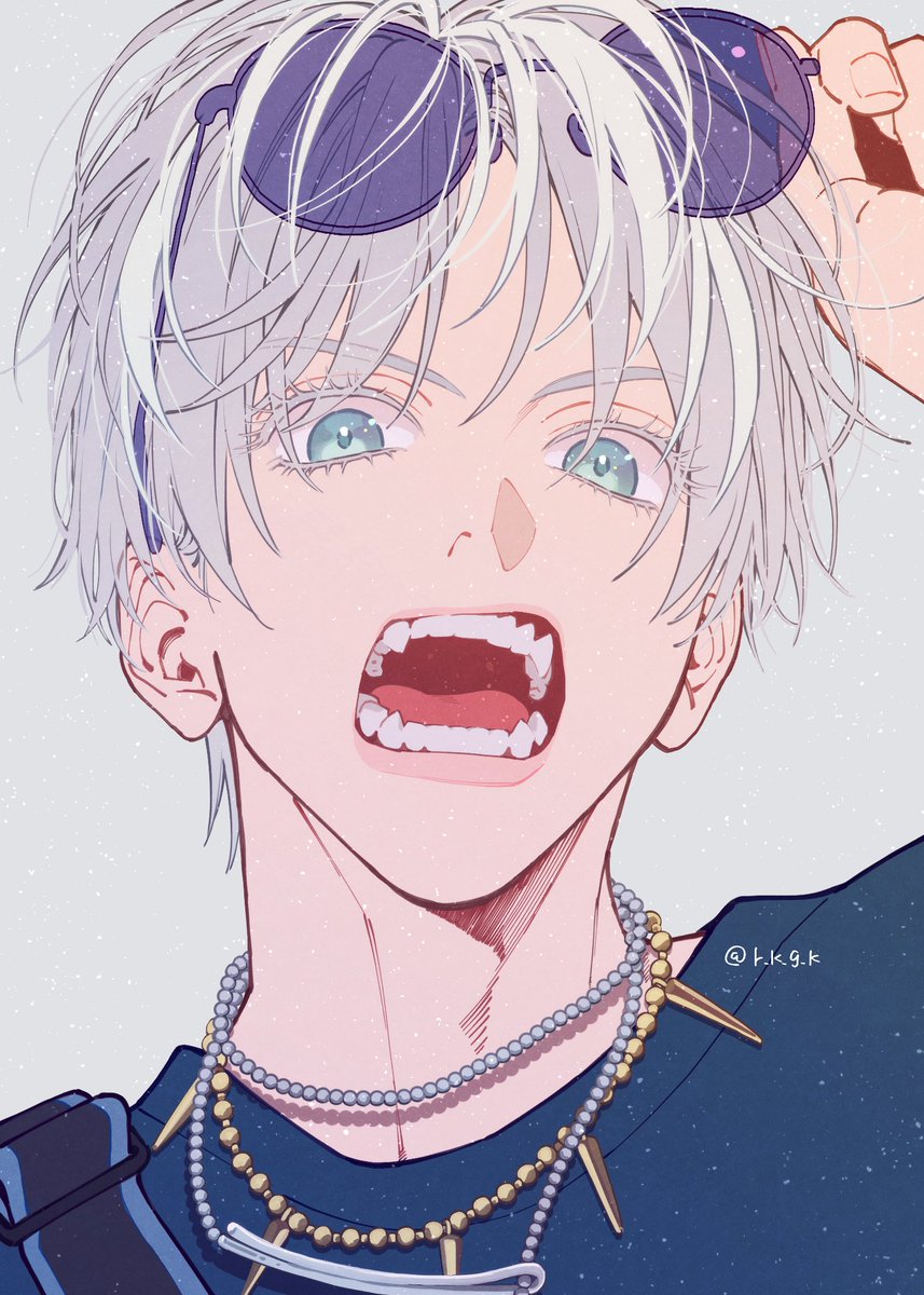 gojou satoru 1boy sunglasses male focus open mouth solo short hair white hair  illustration images