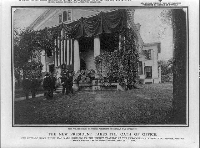 MattCostelloPhD's tweet photo. #OTD in 1901, Theodore Roosevelt takes the Oath of Office at the Ansley Wilcox House. President William McKinley died that morning while Roosevelt was on his way to Buffalo. TR took the oath in the home’s library @librarycongress @TR_Center @TRInauguralSite https://t.co/XlOF5EMZMc