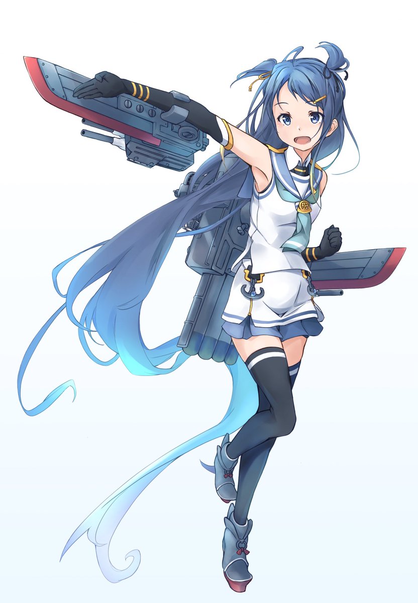 samidare (kancolle) 1girl long hair solo blue hair very long hair gloves elbow gloves  illustration images