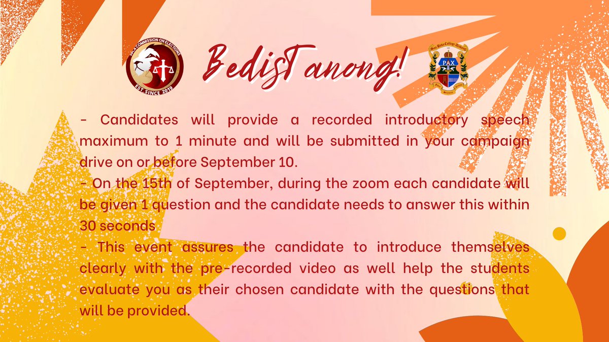 sbca_comelec's tweet photo. CANDIDATES‼️🐾

ARE YOU READY FOR‼️

𝘽𝙀𝘿𝙄𝙎𝙏𝘼𝙉𝙊𝙉𝙂💫🦁

#VoteWisely
#RightToSuffrage
#SBCAComelec

Pubmat: Kyla Mangsat and Raisa Lopez 
Caption: Kyla Mangsat https://t.co/Yy1AfMFy8c