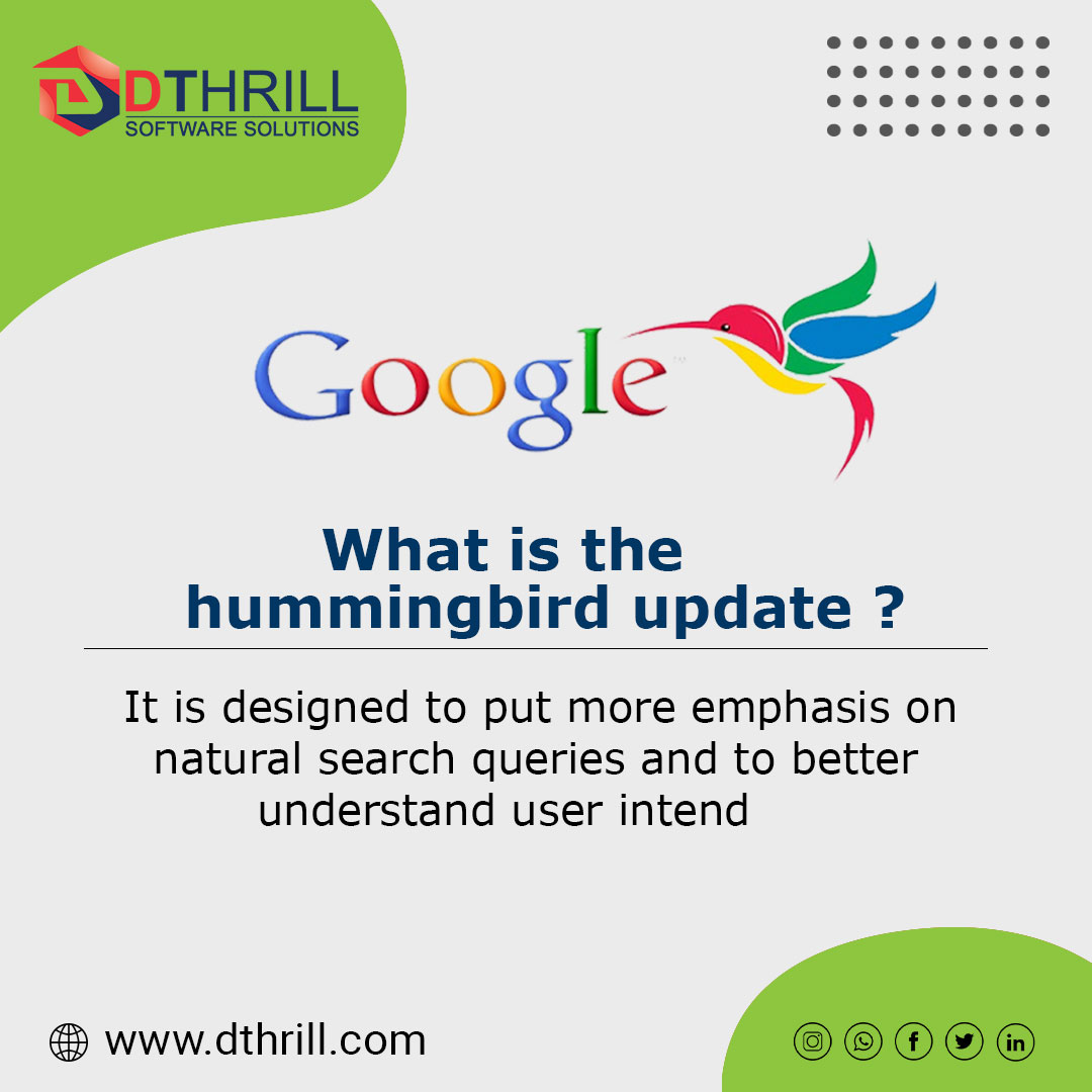 🔍Google

What is the hummingbird update?🤔

😇It is designed to put more emphasis on natural search queries and to better understand user intend.

#google #googlehummingbird #googlehummingbirds #google #googlealgorithm #googlealgorithms #googlealgorithmupdates #dthrill #pune