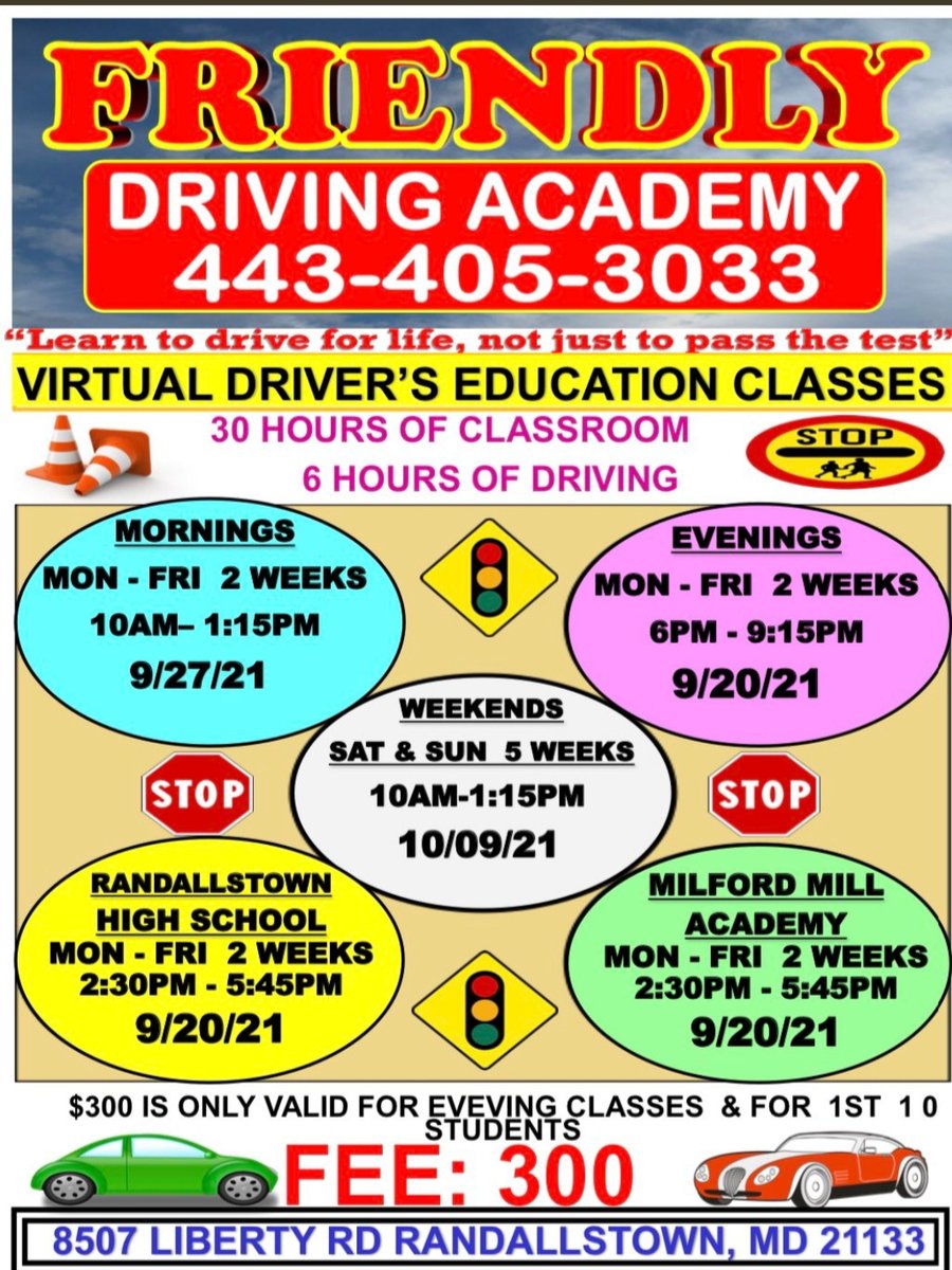 RHS_SADD_'s tweet photo. Attention Randallstown High School Students.  Take your Driving classes virtually with Friendly Driving Academy. https://t.co/rUl4VvBw4g