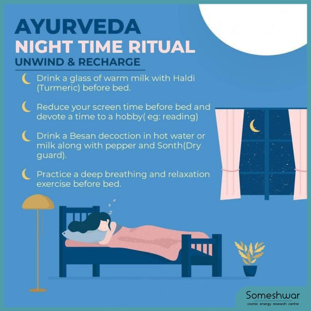 SomeshwarCerc's tweet photo. So keeping these in mind, here are some soothing practices for you to begin your healthy sleep routine.  As with all Ayurvedic treatment programs, consistency is essential. 
#healthylifestyle #Ayurveda #ayurvedanightroutine
#nighttimeritual
#ayurvedaeveryday #ayurvedahumarishaan https://t.co/t31duro2eh