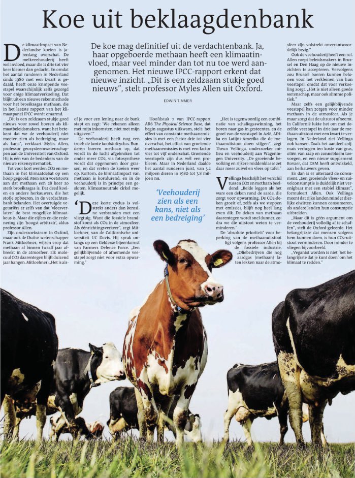 Vandaag in de LC: de klimaatimpact van Nederlandse koeien is jarenlang overschat. Veganist worden is niet het belangrijkste dat je kunt doen om het klimaat te redden. Kortom de koe uit de beklaagdenbank en de veehouderij zien als een kans, niet als een bedreiging. 🐄 🥩