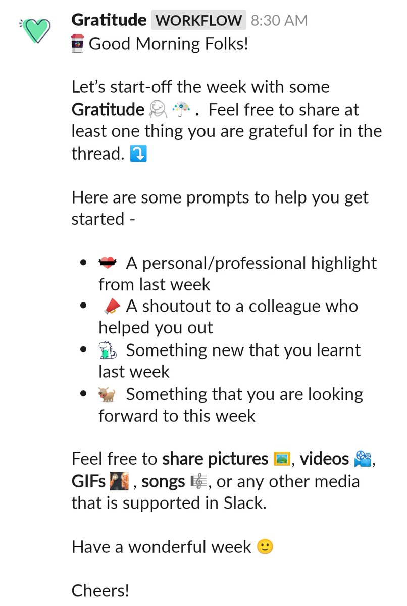 dashman_an's tweet photo. One of my favourite Monday morning rituals @k15t_ is going through this thread. #gratitude
#CareAndCommit 
Also, @SlackHQ workflows are awesome!! https://t.co/yXdtqraqao
