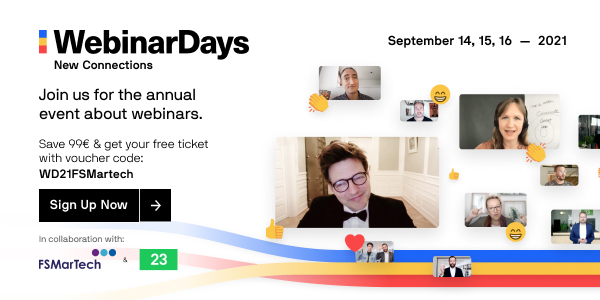 FsMartech's tweet photo. Get your free ticket for #WebinarDays2021 with the code WD21FSMartech. Three days of webinars to learn how to take webinars to the next level. Including Oscar winner director #ThomasVinterberg on how to create content that connects with your audience. https://t.co/OznpzJPzgG https://t.co/BmOcq13VAz