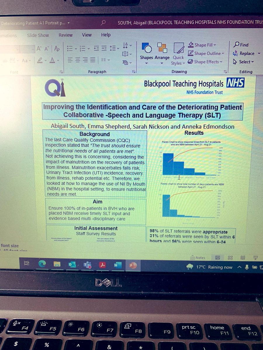 A fabulous morning so far being able to share the work of SLT <a href="/SLT_BTH/">Speech and Language Therapy BTH</a> and supporting the deteriorating patient @BTHQIHub 
Thank you <a href="/victoria_birket/">Victoria</a> &amp; @AnnekaEdmondson for all your support throughout the project, I am so pleased we have been able to make a difference💙