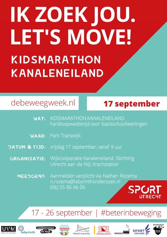 "Vrijdag 17 september vindt de fantastische Kidsmarathon weer plaats vanaf 9:00 uur in #ParkTranswijk. Doe je ook mee? Meld je aan via N.Rozema@labyrinthonderzoek.nl!"