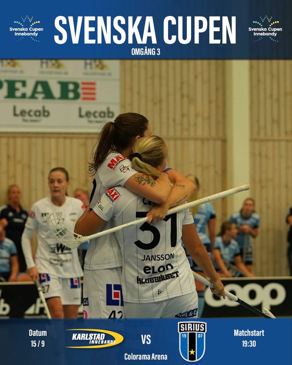 Imorgon är det dags för damerna att kliva in I hetluften igen. 

IK Sirius FBC kommer på besök  
för spel i Svenska cupen. 
15/9 19:30 
Colorama Arena
🎫 
Vuxna- 100 kronor 
16 år och yngre - 50 kronor 
220 platser finns tillgodo, så var där i god tid för att säkra din plats. 
💙