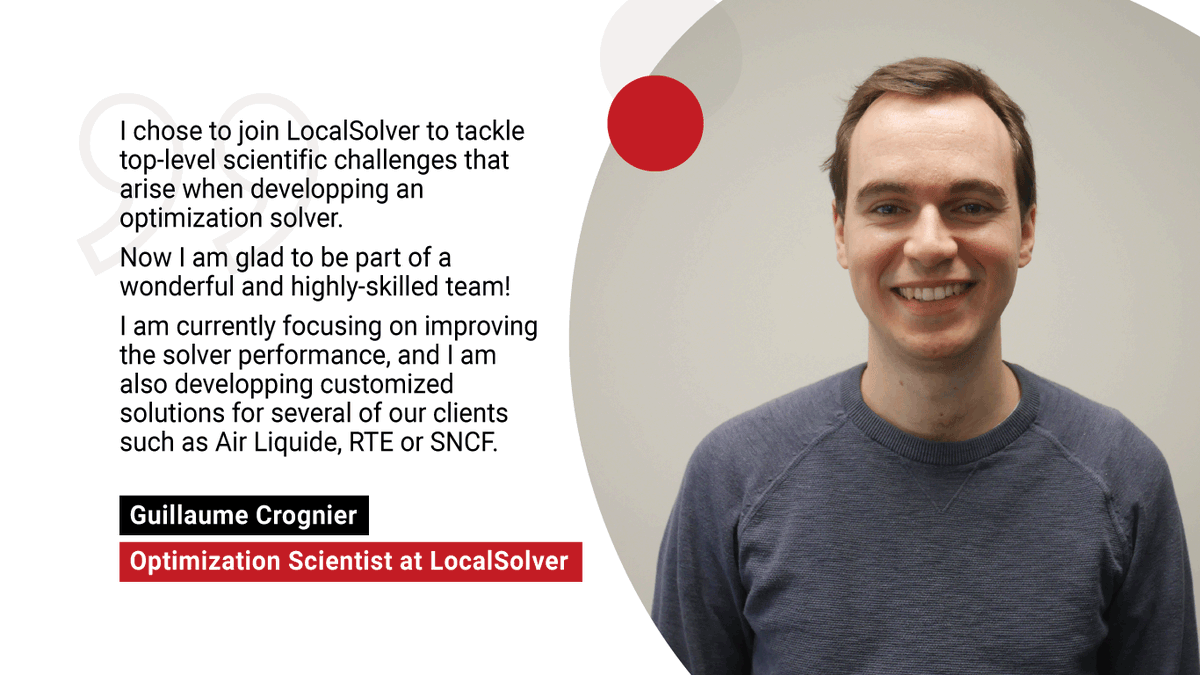 _Hexaly's tweet photo. Guillaume celebrates 2 years at #LocalSolver as an Optimization Scientist 🥳
The team is growing with optimization experts each more talented than the last. They work at the forefront of the research to deliver an easy, fast, and scalable optimization solver to our customers. https://t.co/UEgmUuaj5g