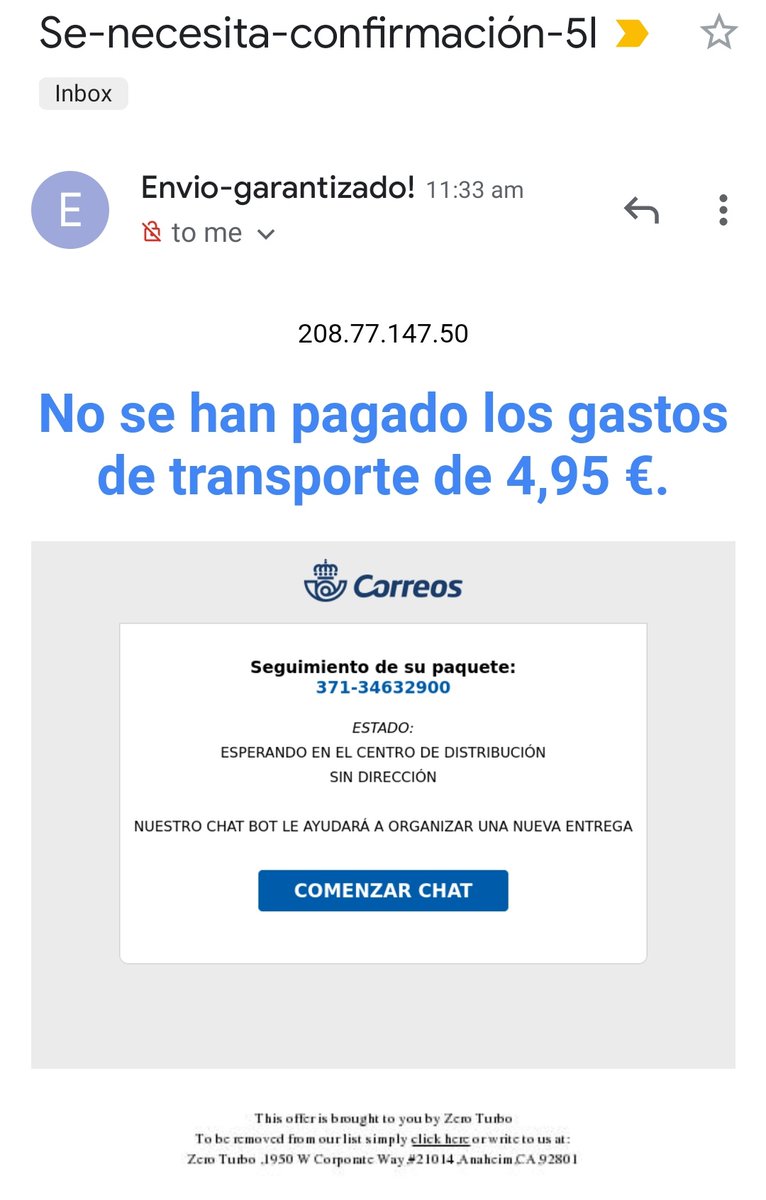 whoislales's tweet photo. tened cuidado que otra vez están estafando con mails de este tipo para conseguir datos bancarios !!!

si os llega algo parecido, lo mejor es que contactéis con @Correos por si las dudas https://t.co/aeED8P5XBt