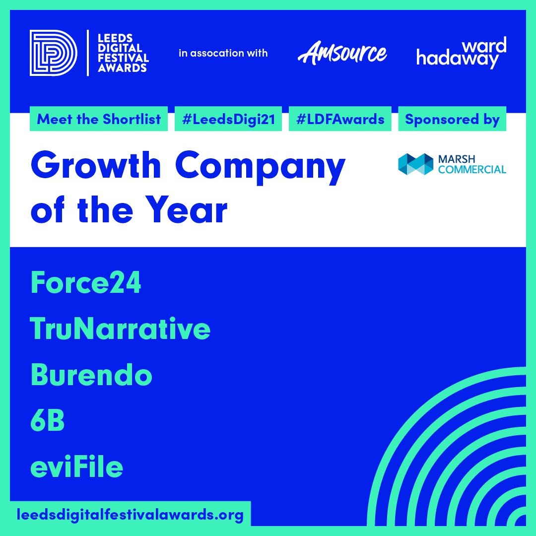 EviFile's tweet image. Did you know eviFile made the shortlist for Growth Company of the Year in the @LeedsDigiFest Awards?

The recognition means so much to the whole team. Keep your fingers crossed for a win later on this month! 

#LDFAwards #LeedsDigi21