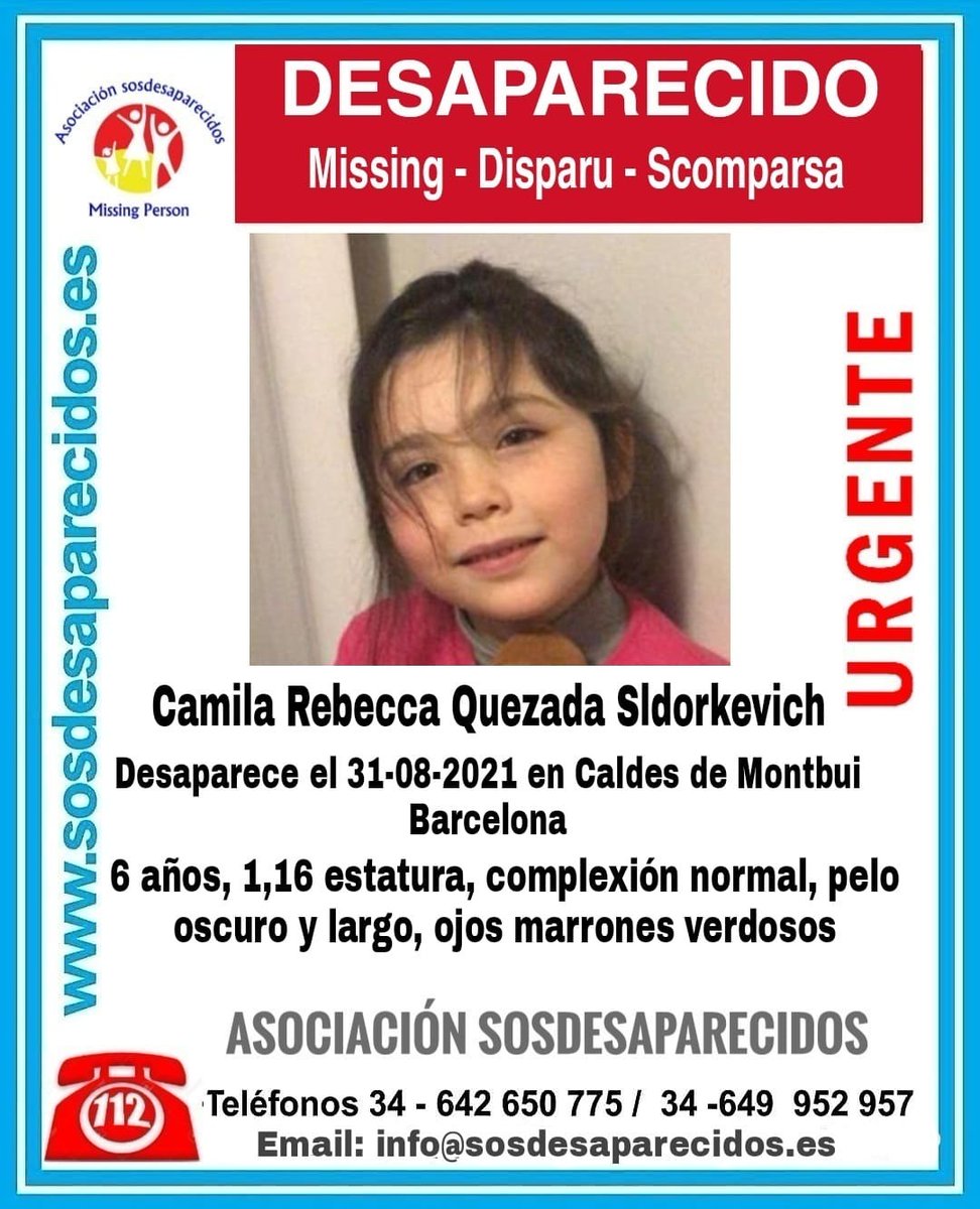 🆘#MUYURGENTE ⚠#AlertaDesaparición

Camila Rebecca es una menor que ha #desaparecido en  #Barcelona

Ayúdanos ¿tienes información? llama:
📞062 📞091 📞112

#Colabora ¡Haz RT! puedes ayudar mucho.