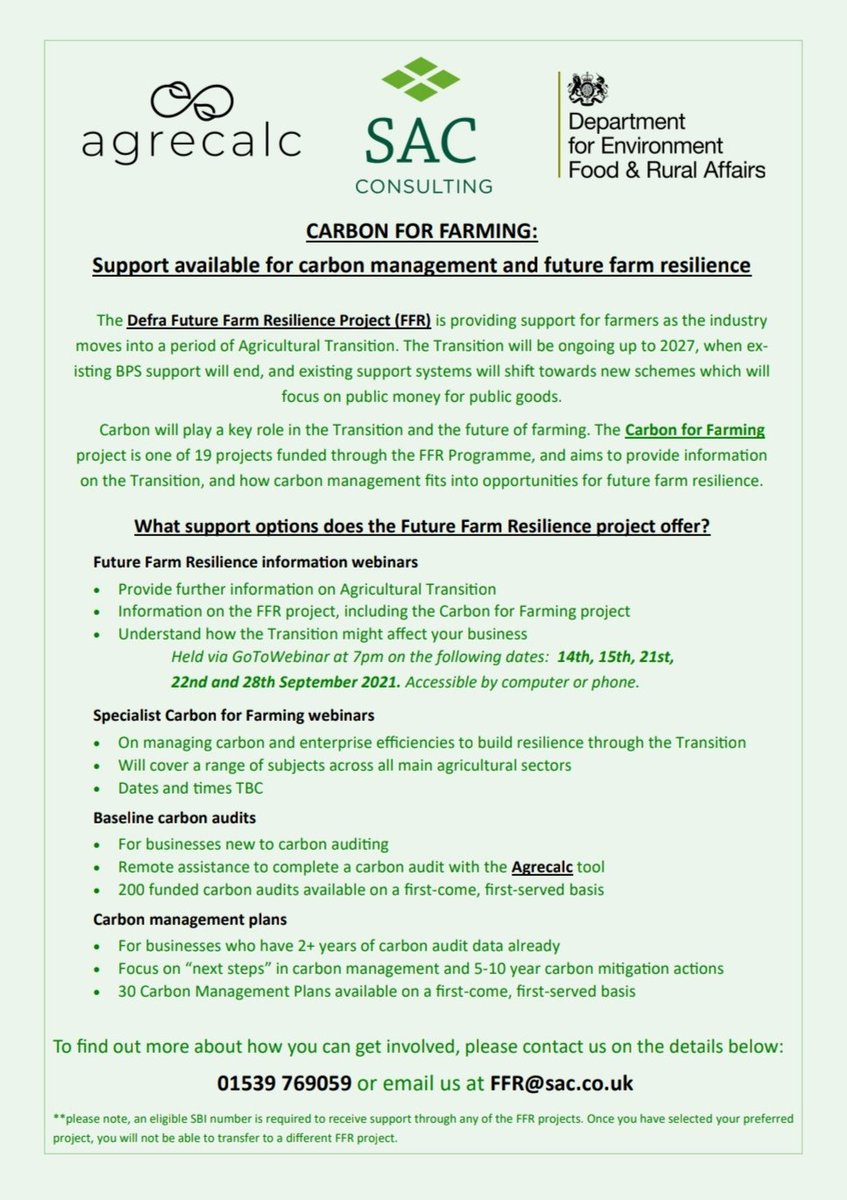 Big changes ahead for agricultural support. Register to get an update, and to introduce the subject of how the role of carbon will fit into things for your farm. All fully funded by DEFRA.