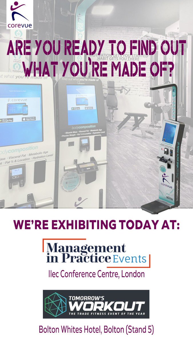 We’re exhibiting today <a href="/WorkOutUK/">Workout Magazine</a> &amp; <a href="/GPpracticeMGMT/">Management in Practice</a> 💪 <a href="/HealthcheckSL/">Healthcheck Services Ltd</a> 
-
#managementinpractice #workoutmagazine #fitnessevent #exhibitions #fitnessexhibtion #corevue #healthcheckservices #whiteshotel #tomorrowsworkout #fitconference #fitnessawards #fitnessgoals #fitnesstech #fit
