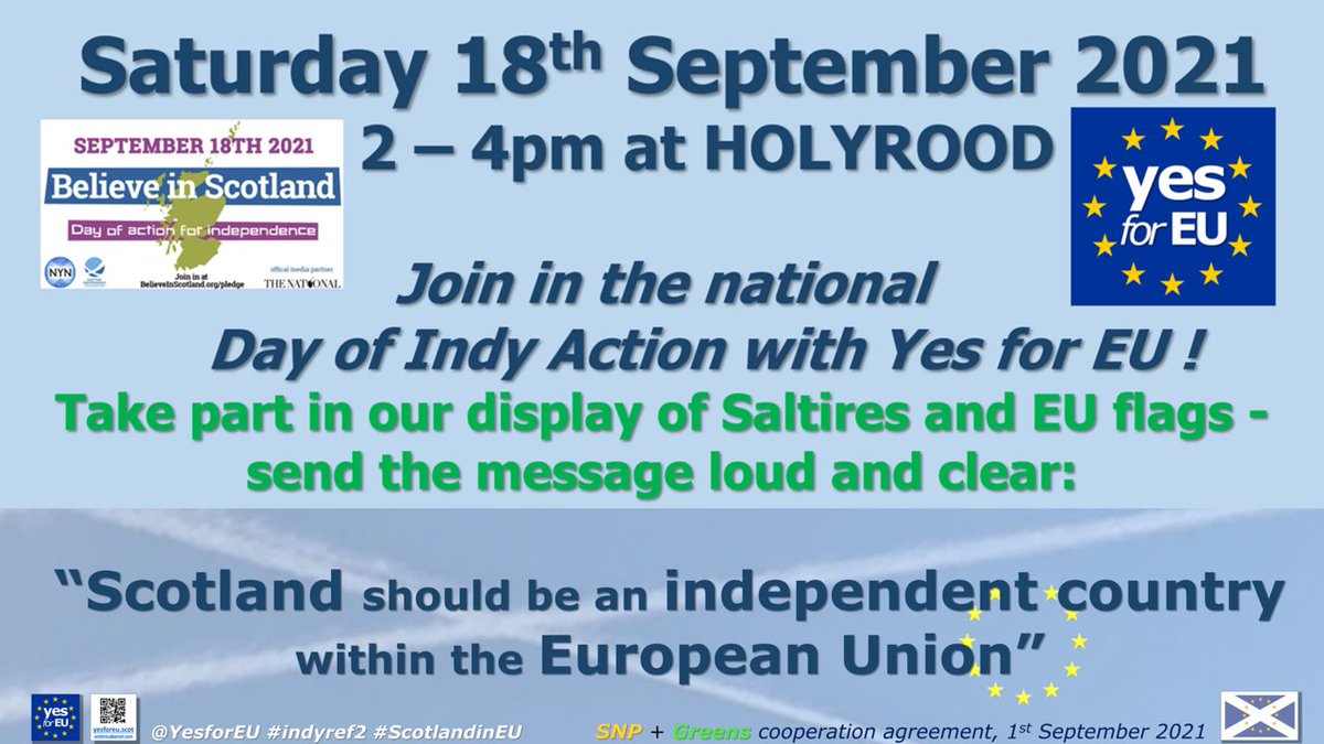 Be part of the national Day of Action this Saturday!
We’ll display Saltires + all 27 EU country flags to symbolise #independent #ScotlandinEU.
Sign up here if you'd like to choose a flag to hold: bit.ly/3tGVjhT
#covidmeasures
<a href="/believeinscot/">Believe in Scotland</a> <a href="/nationalyesnet/">National Yes Network is on Bluesky</a> <a href="/ScotNational/">The National</a>