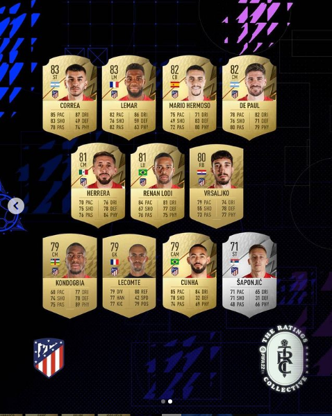 Dutsinho's tweet photo. #FIFA22 #FIFA22Ratings #TeamAtletico ⚪️🔴 avec notre @AntoGriezmann national a 85 de Gen !!! https://t.co/142Ml0XYio