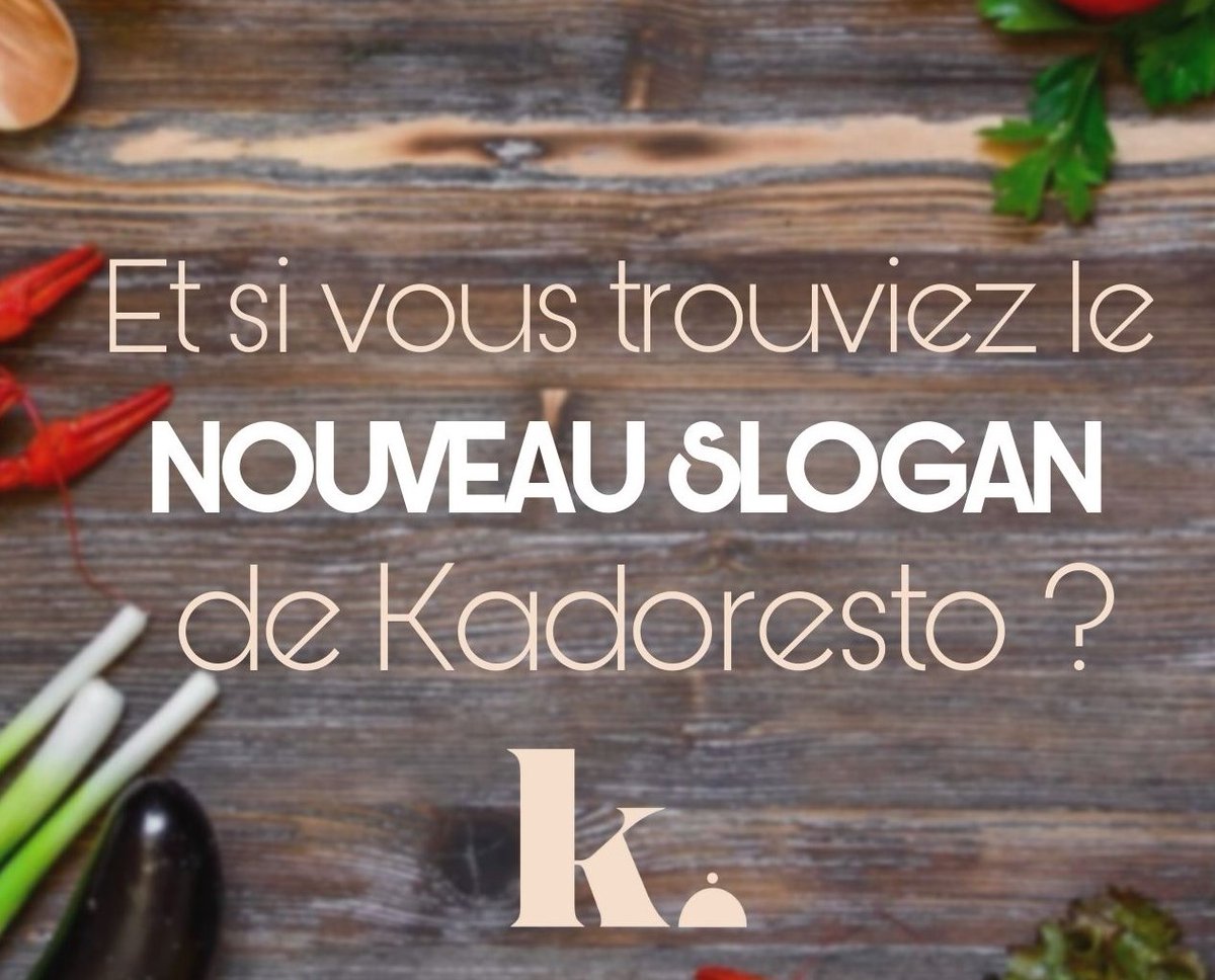 [NEW SLOGAN ✍️ ] Qui trouvera le nouveau slogan de Kadoresto ? 😍🎁

Jusqu'au 10 octobre, vous pouvez participer au renouvellement du slogan de Kadoresto, en proposant vos idées ici 👉 kadoresto.fr/blog/participa…