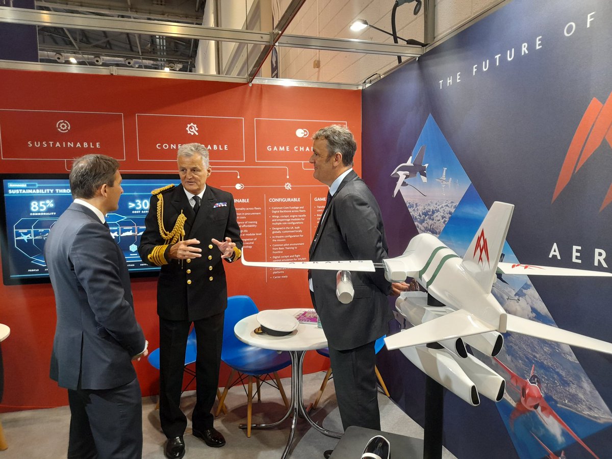 AeralisJet's tweet image. It was great to have Admiral Sir Tim Fraser, Vice Chief of the Defence Staff, on the #AERALIS stand this morning to discuss our modular approach to aircraft design.
Visit our Stand H7-440 in the Aerospace Zone to find out more