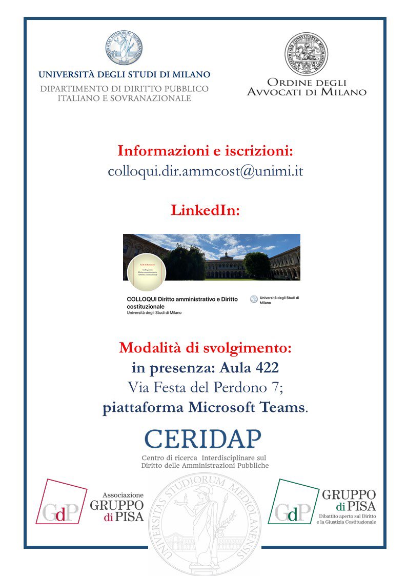 BenLiberali's tweet photo. Primo appuntamento dei Colloqui fra Diritto amministrativo e Diritto costituzionale.
DIRITTO SANITARIO&amp;PANDEMIA
23 settembre 2021, ore 17.
@LaStatale &amp; @MicrosoftTeams 
ISCRIZIONI: colloqui.dir.ammcost@unimi.it 
#diritto #salute #pandemia #COVID19 #covid #vaccini #greenpass https://t.co/ttr6oPw6Ok
