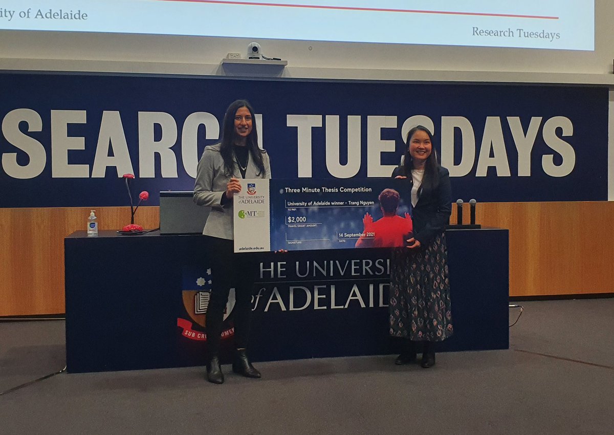 Congratulations to the <a href="/UniofAdelaide/">Uni of Adelaide</a> #3MT winner Trang Nguyen 👏