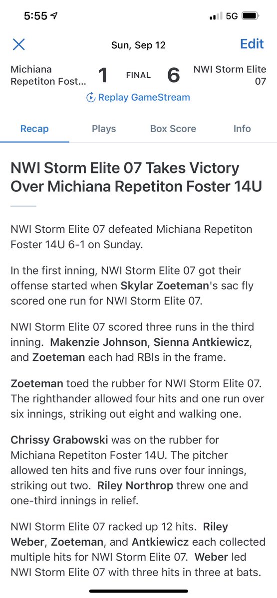 Skylar Zoeteman with the great outing. 6 innings, 4 hits, 8ks and 1 walk.
