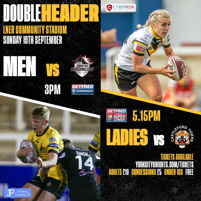 YorkRLFC's tweet photo. ✅ Double-Header
✅ Last home match of the season
🎟️ Discounted tickets!
Adults can watch both our Men and Ladies teams in action on Sunday at the @LNER Community Stadium for just £10 😲
#WeAreYork⚔️