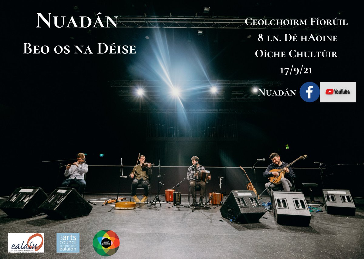 **Beo os na Déise**
Bígí linn do #oíchechultúir an Aoine seo d'ár gceolchoirm fíorúil!
Beidh sé ar fáil ar ár gcainéal YouTube, Facebook agus á chraoladh ar Facebook <a href="/EnaGaeltachta/">Ealaín na Gaeltachta</a> 📽️🖥️
Ná caill é! 🎻🪕🎙️
<a href="/Meadephotograph/">Michael Meade</a>
 <a href="/paxofaolain/">Pax Ó Faoláin</a> <a href="/CarthachOF/">Cárthach Ó Faoláin</a> @macdaraof