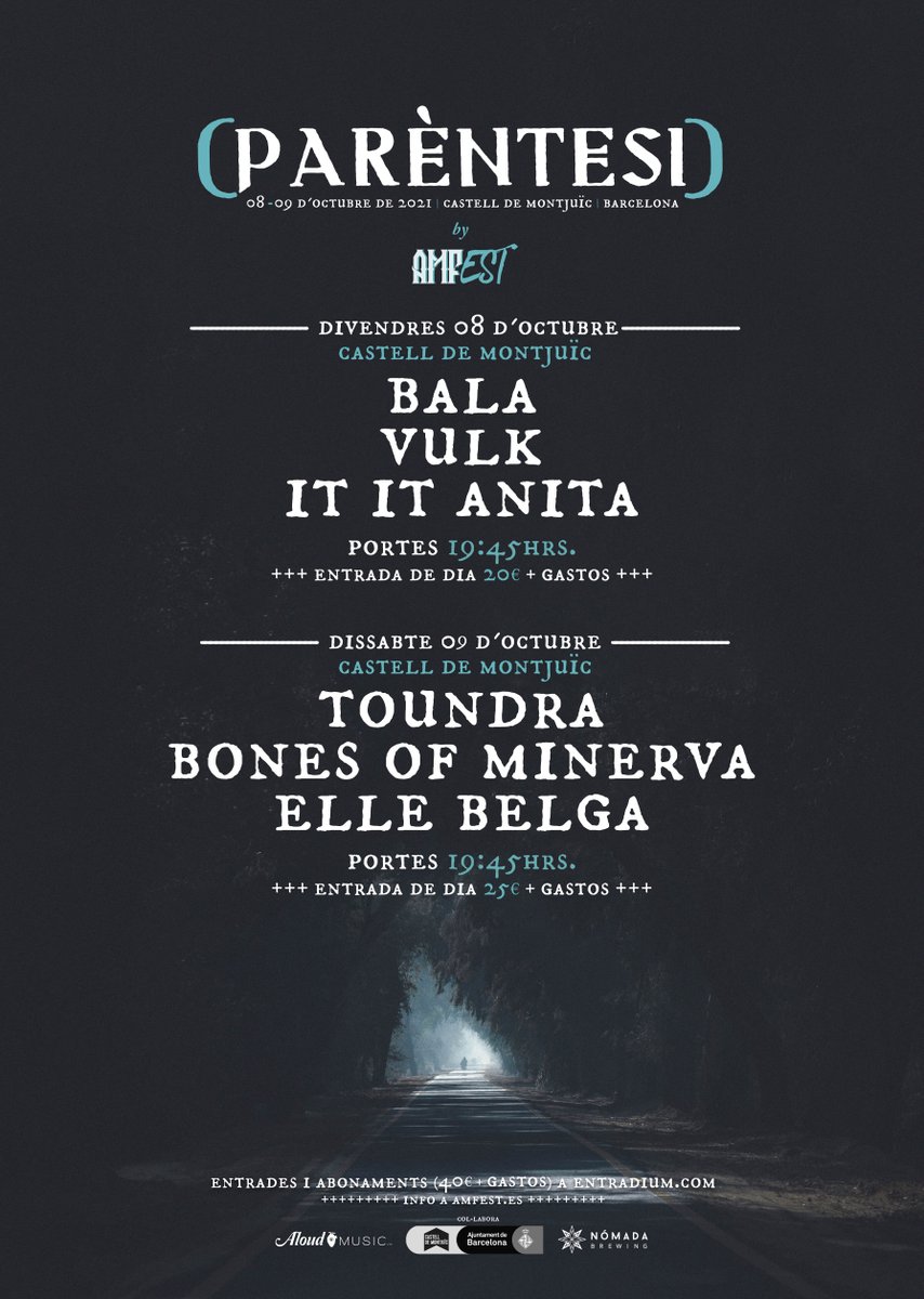 (Parèntesi) by AMFest en Octubre en Barcelona

bit.ly/3nwPB12

<a href="/AMFest_bcn/">AMFest</a> <a href="/toundra/">Toundra</a> <a href="/bonesofminerva/">Bones Of Minerva</a> <a href="/ElleBelga/">elle belga</a> <a href="/ITITANITA/">It It Anita</a> <a href="/CNT_ALS/">CNT-ALS Castell de Montjuïc</a>