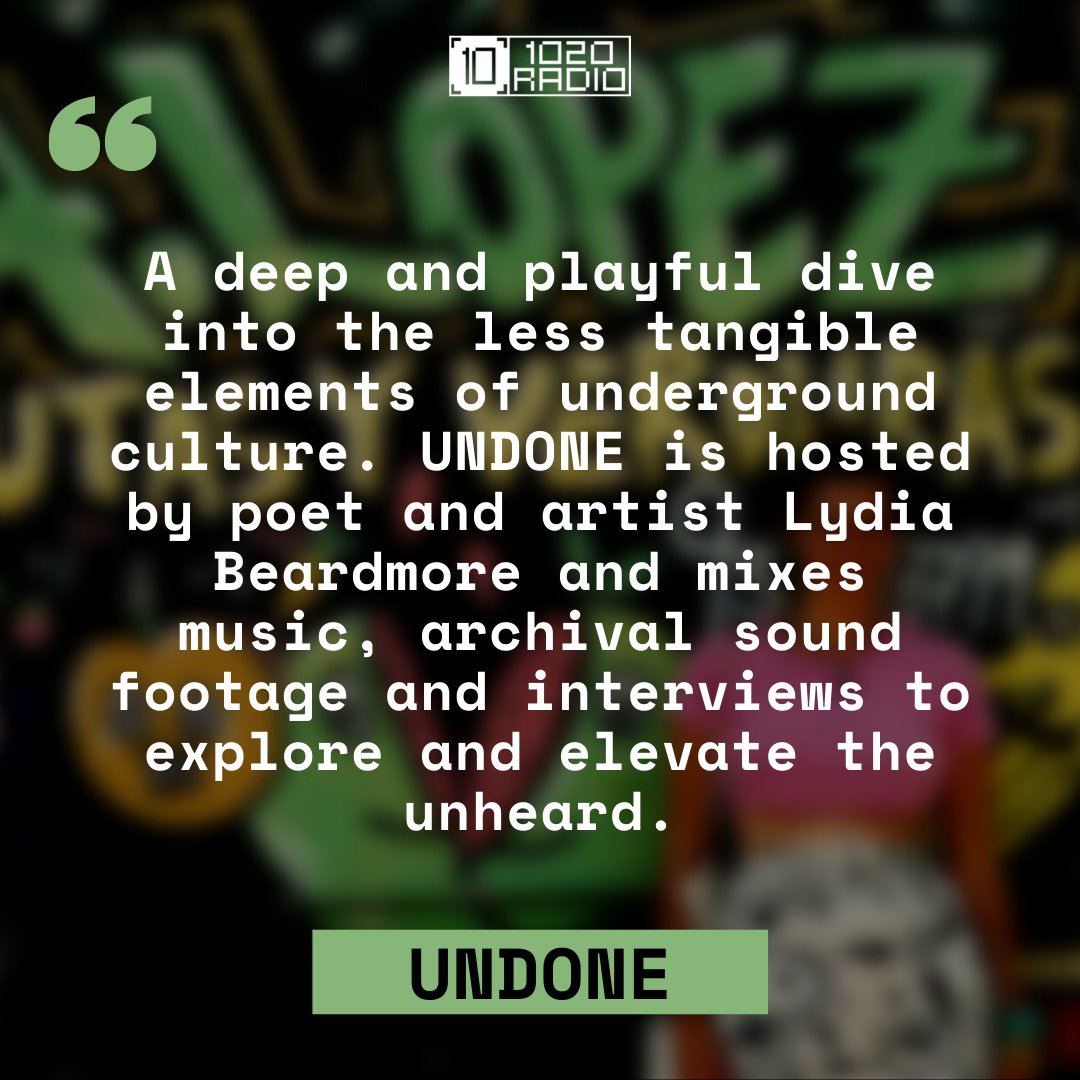 Introducing new residency UNDONE | 3rd Wednesday of every month from 11:00-12:00

Tune in to the debut show tomorrow | 1020.live