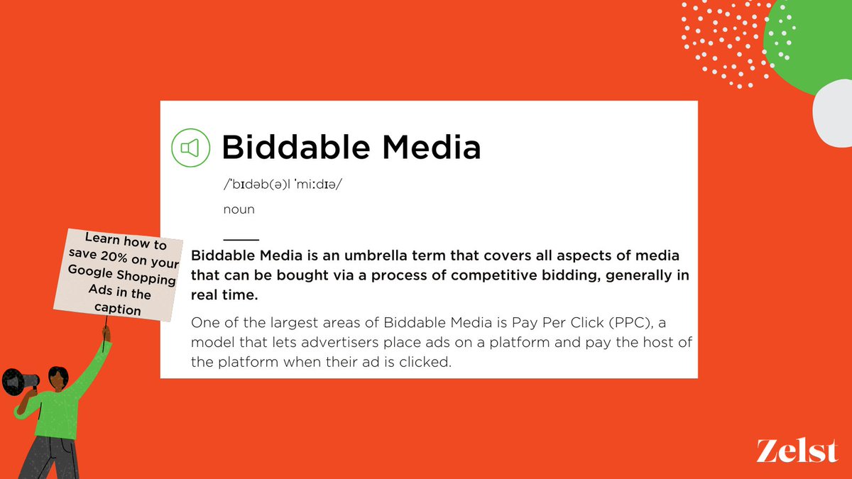 Zelst_'s tweet photo. Definition series: #BiddableMedia
An umbrella term that covers all aspects of media that can be bought via a process of competitive bidding, generally in real time.
Want to save 20% on your #GoggleShoppingAds? Discover how here: https://t.co/jP1auN2zcm https://t.co/eGwo87KR0j