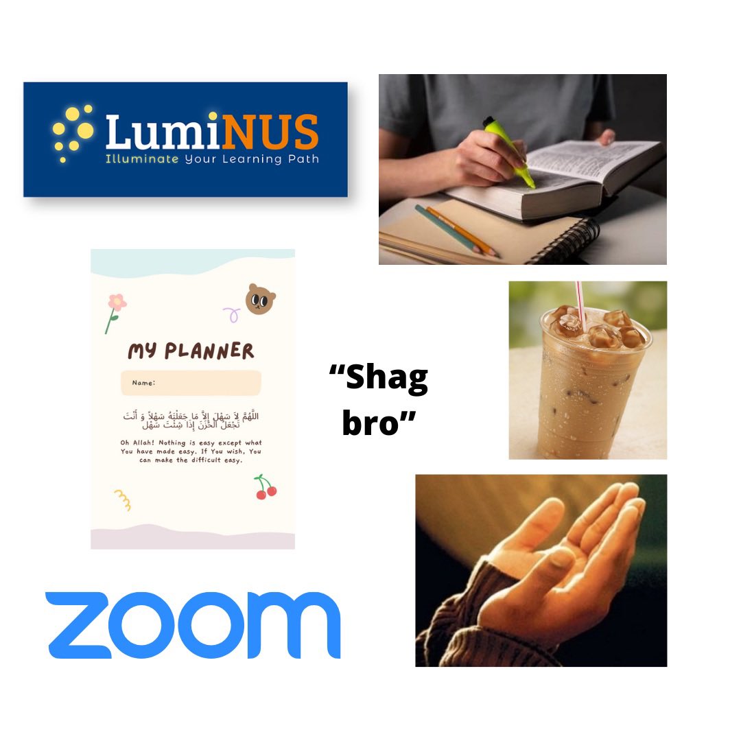 nusms's tweet photo. Week 6 starter pack 

(The most important being plenty of dua)

May Allah ease all your affairs, and grant you excellent results in this world and the hereafter✨ All the best for submissions and midterms! https://t.co/A47BglB4xo