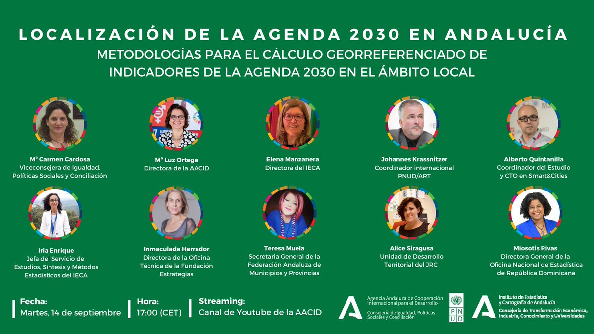 🎙️Esta tarde a las 17:00h, Elena Manzanera, Directora de <a href="/IECA_Andalucia/">IECA</a> e Iria Enrique, Jefa de Estudios, participan en la presentación del Estudio para el cálculo georreferenciado de 3 indicadores de la #Agenda2030 en el ámbito local 
ℹ️ Más información juntadeandalucia.es/aacid/?p=5003