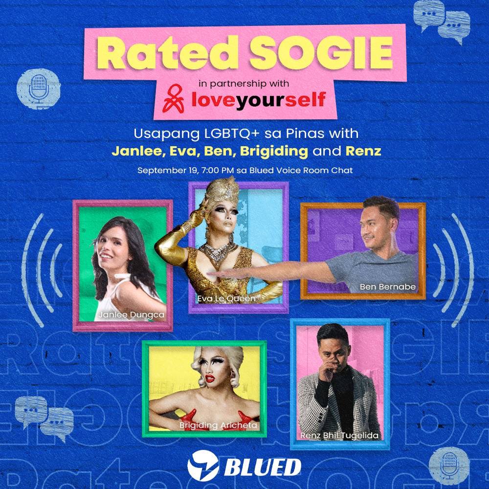 yogawithben's tweet photo. Ang susunod na programa ay rated SOGIE! Join me @janleedungca Eva Le Queen @brigiding and Renz Tugelida for a fun-filled but important discussion on SOGIE on @blued_ph's Voice Chat Rooms!
#BaklaanSaBlued #BluedPH #LiveYourGayLife https://t.co/TJySg7gig6