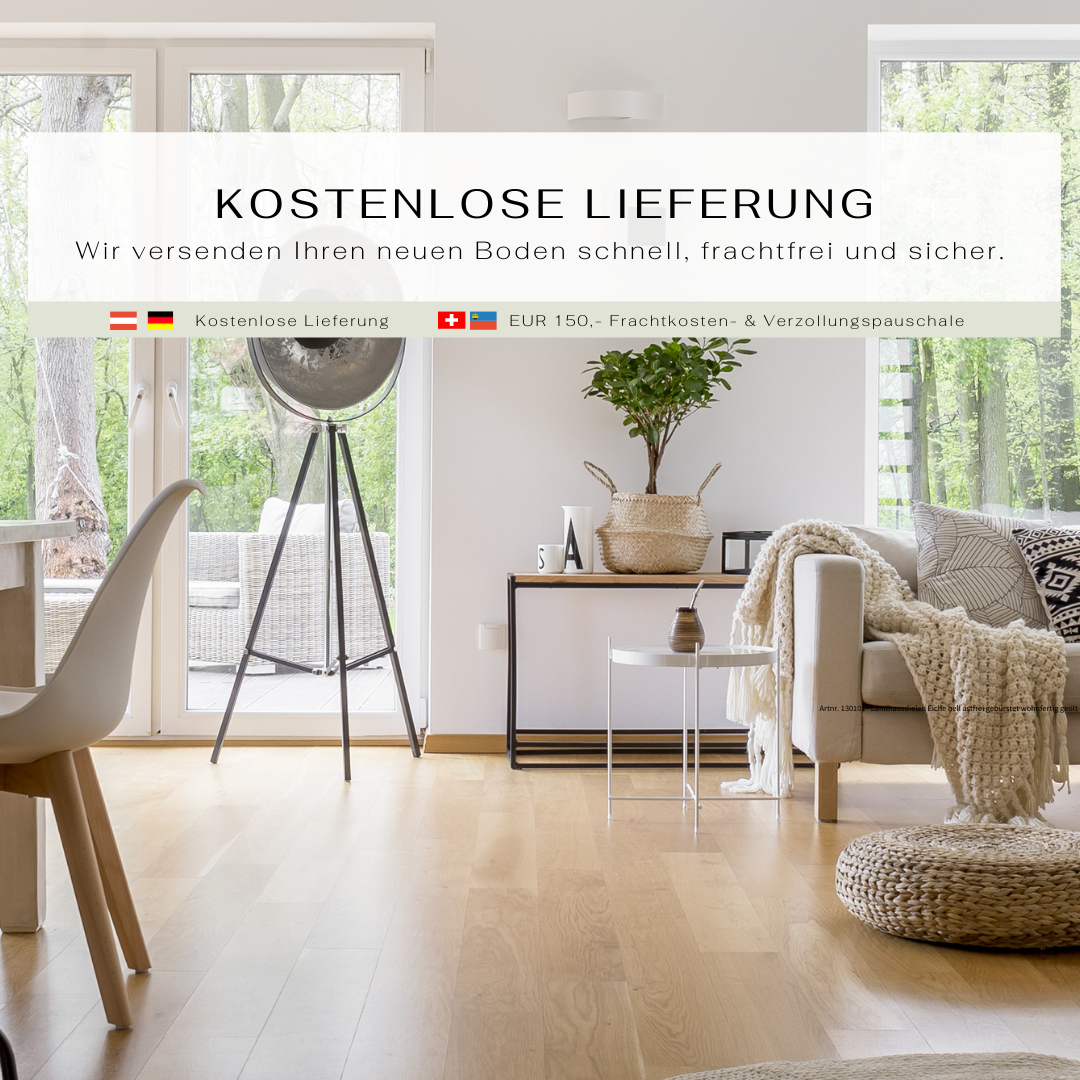 KOSTENLOSE LIEFERUNG
Wir versenden Euren Boden schnell, frachtfrei und sicher nach DE und AT. Ihr bestellt aus der Schweiz oder Liechtenstein? Kein Problem, für nur 150€ Frachtkosten- und Verzollungspauschale schicken wir Euren neuen Boden schnellstmöglich auf den Weg. 
.
.
.