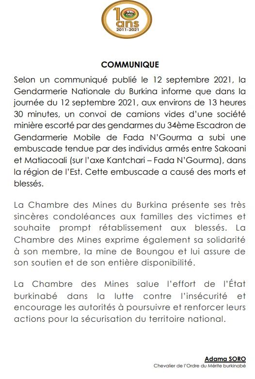 CMBurkina's tweet photo. Communiqué : les événements survenus dans la région de l'Est impliquant une société minière.
#CMBurkina https://t.co/ZjqQmGIVGb