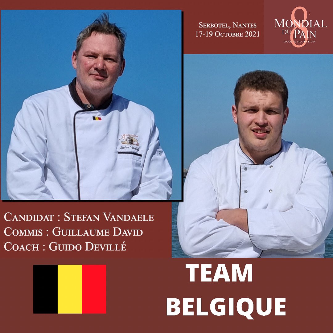 Ambassadeurs du Pain (@mondialdupain) on Twitter photo 8ème Mondial du Pain au salon <a href="/serbotel/">Serbotel</a> du 17 au 19 Octobre 2021
Voici la Team Belgique 🇧🇪 qui sera composée de :
- Guido Devillé « Coach »
- Stephan Vandaele « Candidat »
- Guillaume David « Commis »
<a href="/BongardBoulange/">Bongard</a> <a href="/robur/">rob burgers</a> @SCARITECH <a href="/pcbcreation/">PCB Création</a> <a href="/MinoterieB/">Minoterie Bourseau</a> <a href="/Exponantes/">Exponantes Le Parc</a> 8ème Mondial du Pain au salon <a href="/serbotel/">Serbotel</a> du 17 au 19 Octobre 2021
Voici la Team Belgique 🇧🇪 qui sera composée de :
- Guido Devillé « Coach »
- Stephan Vandaele « Candidat »
- Guillaume David « Commis »
<a href="/BongardBoulange/">Bongard</a> <a href="/robur/">rob burgers</a> @SCARITECH <a href="/pcbcreation/">PCB Création</a> <a href="/MinoterieB/">Minoterie Bourseau</a> <a href="/Exponantes/">Exponantes Le Parc</a>