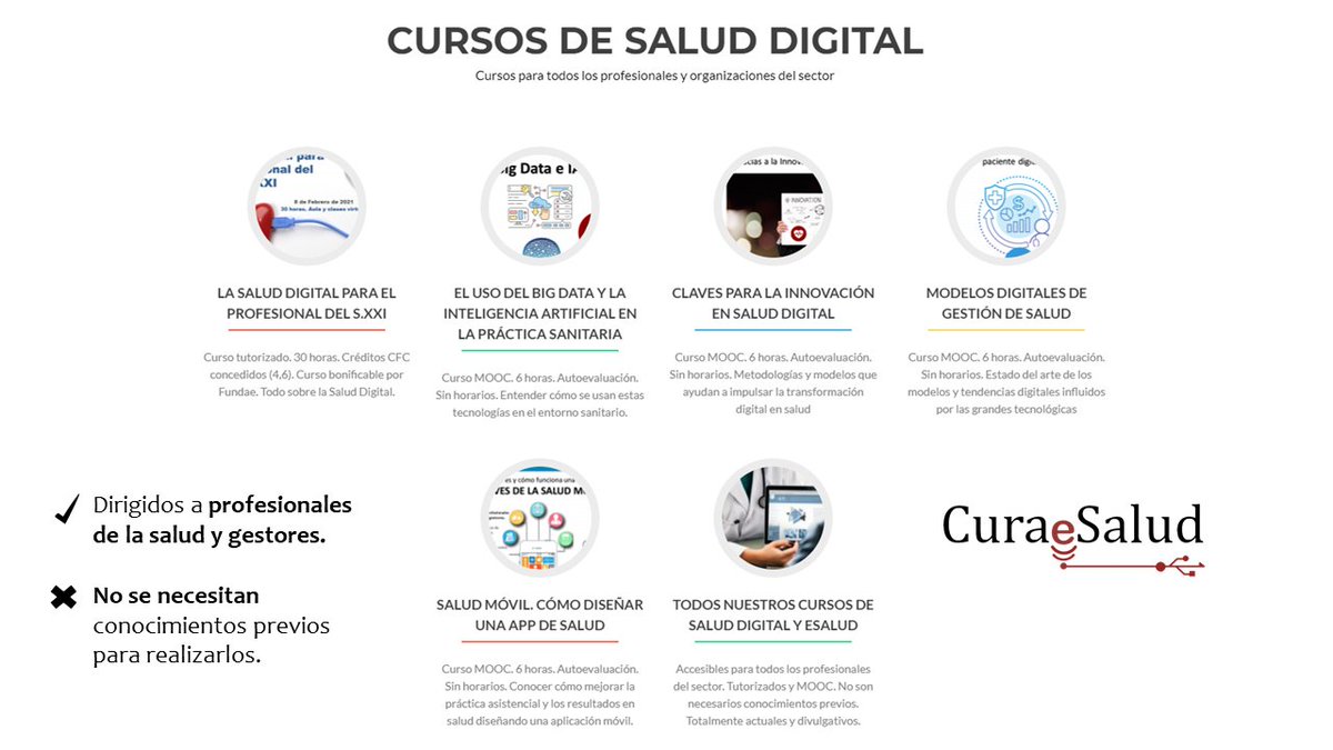 ¿Quieres liderar la transformación digital de tu organización? ⬇️
bit.ly/CursosCuraeSal…

#saluddigital #eSalud #digitalhealth #eHealth