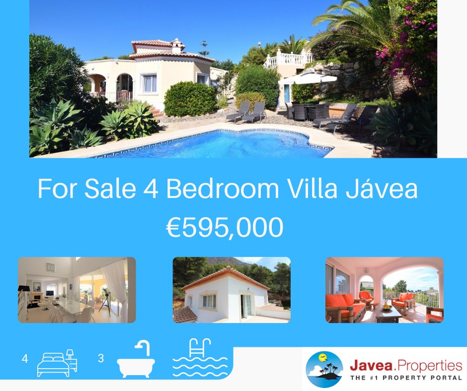 JaveaPropertie2's tweet photo. 4 bed villa for sale with sea views in Jávea €595,000  

The villa has 4 bedrooms, 3 bathrooms, kitchen, sunny living room, open &amp; covered sun terraces, pool, gardens, summer kitchen &amp; BBQ &amp; central heating 

Find out more today: https://t.co/4WPZWcYYvW

#Spain #propertyforsale https://t.co/K0Z3i80kwE