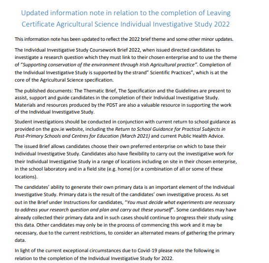 PDST POST PRIMARY STEM on Twitter "FAO Agricultural Science teachers. The IIS brief for the