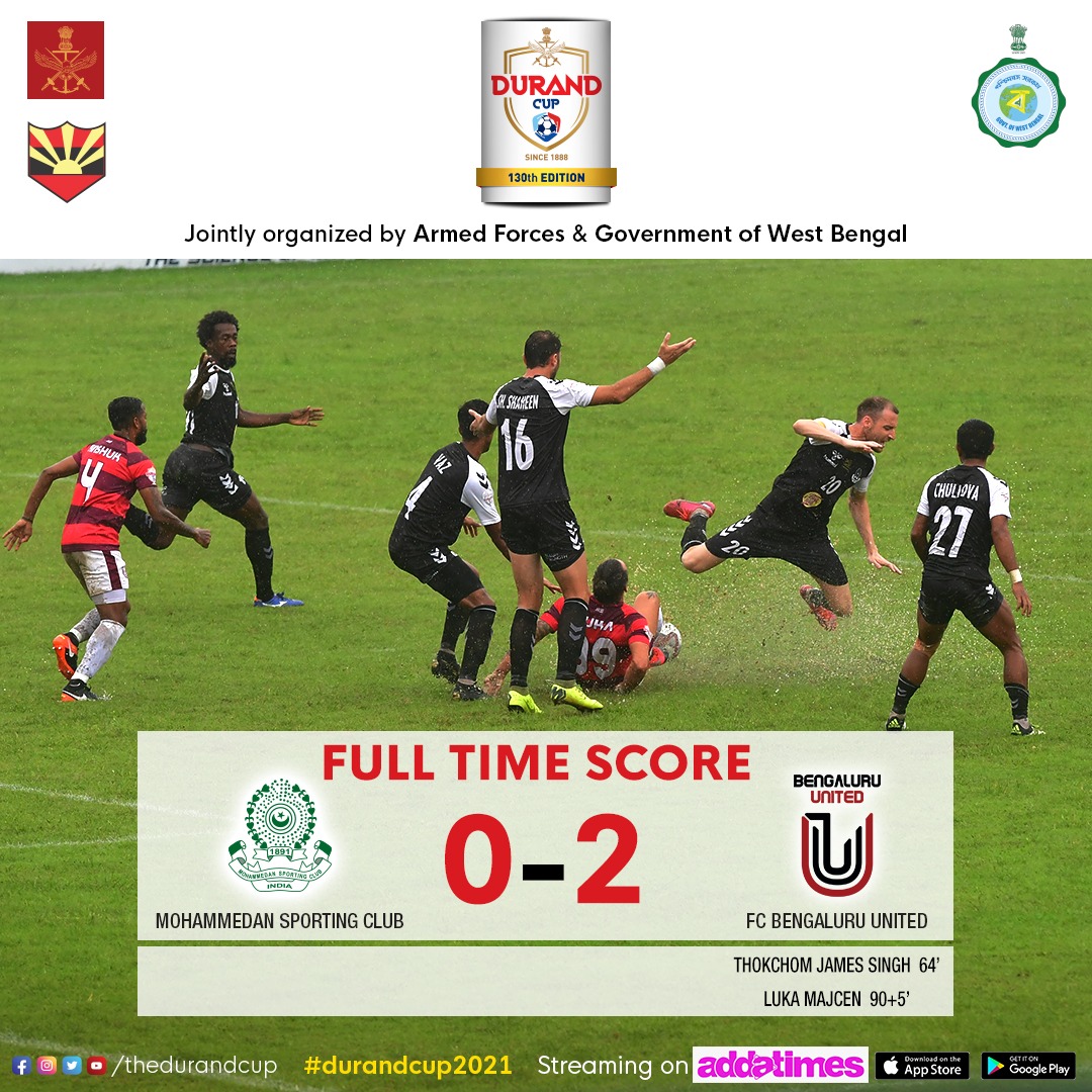 thedurandcup's tweet photo. FC Bengaluru United edge past Mohammedan Sporting Club as the group toppers after a win in today's clash.⚡⚽
#DurandCup2021 #130thEdition #Legacy #Kolkata #Football #footballtournament #soccer #fifa #aiff #cherrytree #jaanjaanmohammedan #fcbengaluruutd #MSCvFCB #MSCFCB https://t.co/mcWLaffKNG