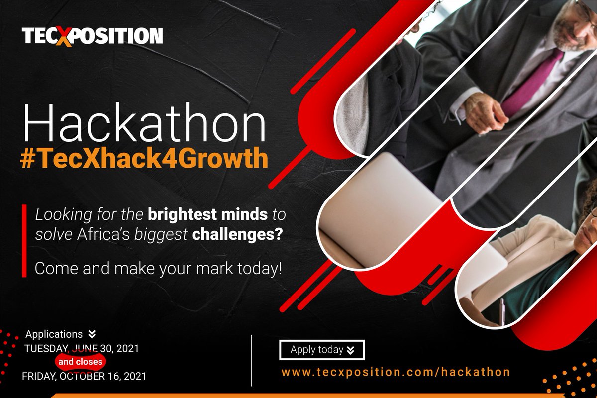 tecxposition's tweet photo. The TecXposition Hackathon returns for 2021, apply now!

Partners: @BeHookdDigital @PlatformAfricaN @Wimbart @BusInsiderSSA @Andela @AfriWiT @africawomenceos @AlchemistAcc @AfricaCommsWeek @AgsTribe @IE_MEA @DecagonIns @AAfricanWomen

#tecxposition #africa #Hackathon #startup https://t.co/7s5gZgXyh8