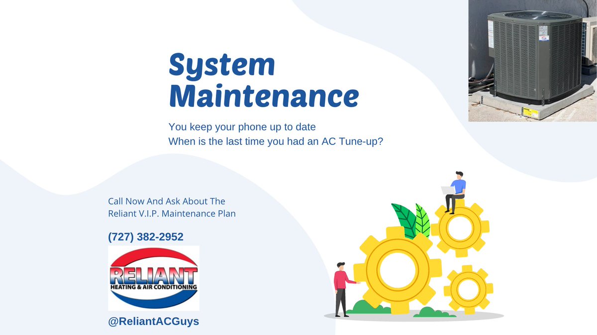 ReliantACGuys's tweet image. You Keep Your Phone Up To Date
When Is The Last Time You Had An AC Tune-up?

Contact @ReliantACGuys and sign up for your VIP Maintenance Package So That Your AC Runs Right And Works When You Need It The Most!

bit.ly/2WPeOsq

#hvac #airconditioning #acrepair #hvacrepair